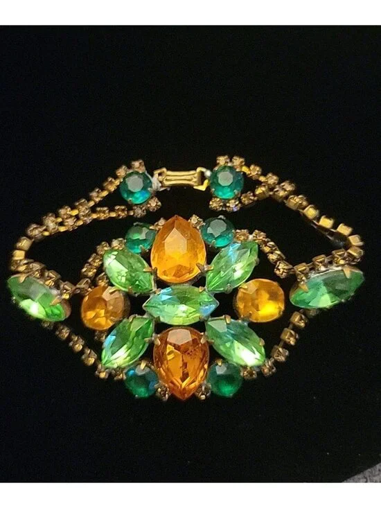 Husar.D Czech Glass Bracelet Victorian Style Large Teardrop Matquise Square - Picture 9 of 10